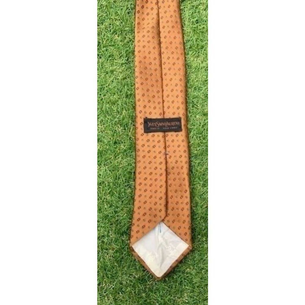Yves Saint Laurent YVS VINTAGE silk Necktie Neck Tie brown print